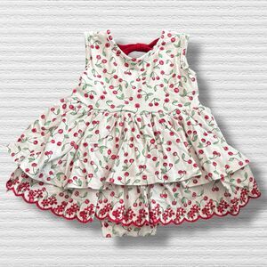 Sweethoney Red Cherry Skirted Bubble Romper 18M Play Condition Summer Ruffle